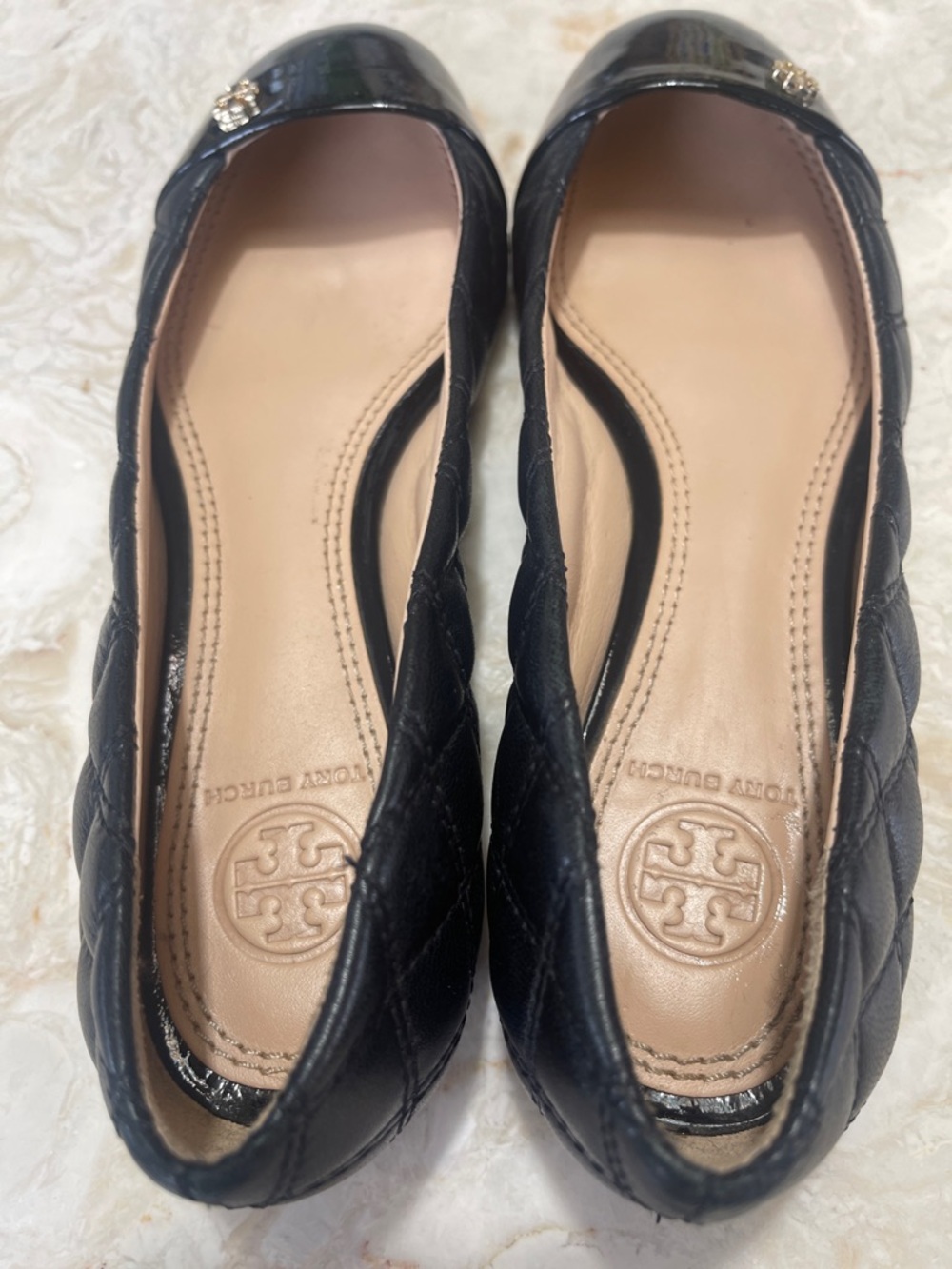 Tory Burch Black Quilted Leather Ballet Flats with Patent Cap-Toe Sz 5 - Picture 5 of 5